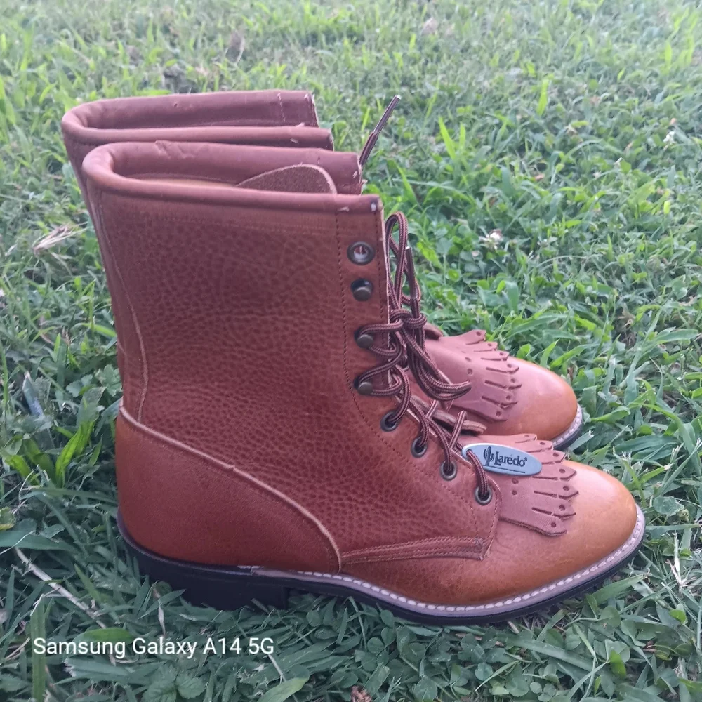Laredo Cowgirl Leather Boots Women's 7M Brown Lace Up Western Booties - Picture 3 of 6